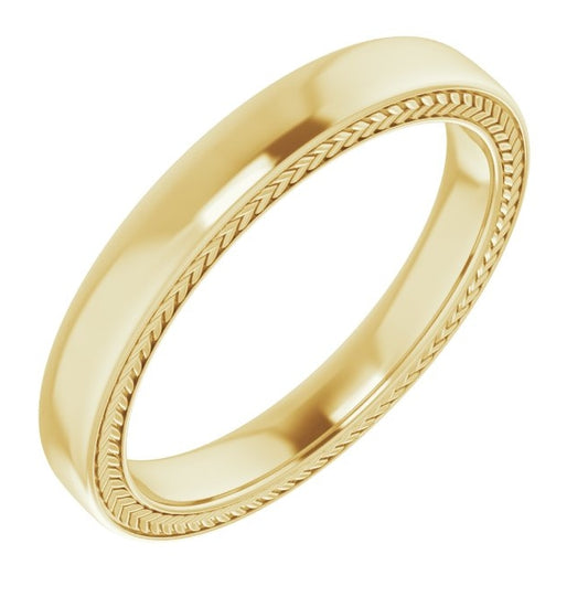 18K Yellow Gold Wheat Pattern Inlay 3 mm Comfort-Fit Half Round Band Size 9