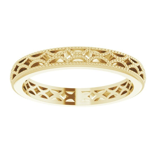 14K Yellow Gold 3 mm Crescent Milgrain Design Band Size 8.5