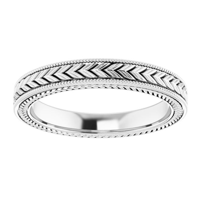 14K Yellow Or White Gold Milgrain Edge Wheat Pattern Flat Band