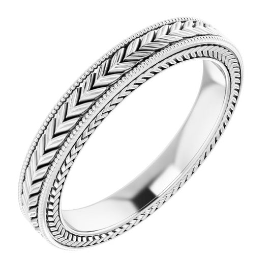 14K Yellow Or White Gold Milgrain Edge Wheat Pattern Flat Band
