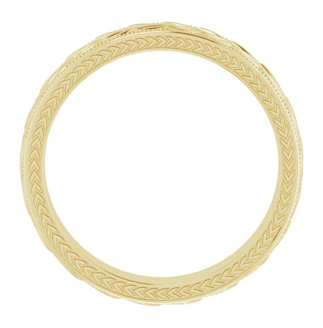 14K Yellow Or White Gold Milgrain Edge Wheat Pattern Flat Band