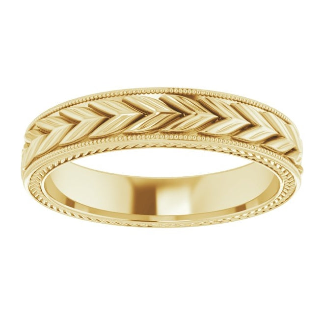 14K Yellow Or White Gold Milgrain Edge Wheat Pattern Flat Band