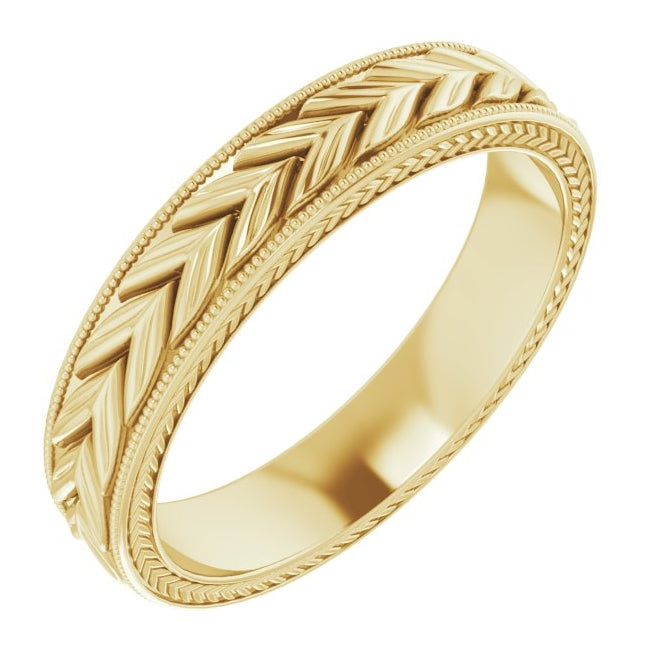 14K Yellow Or White Gold Milgrain Edge Wheat Pattern Flat Band