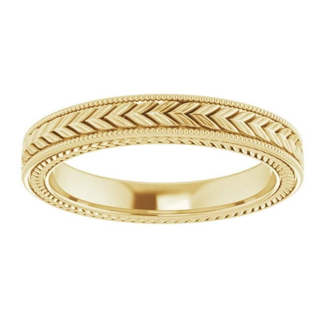 10K Yellow Or White Gold Milgrain Edge Wheat Pattern Flat Band
