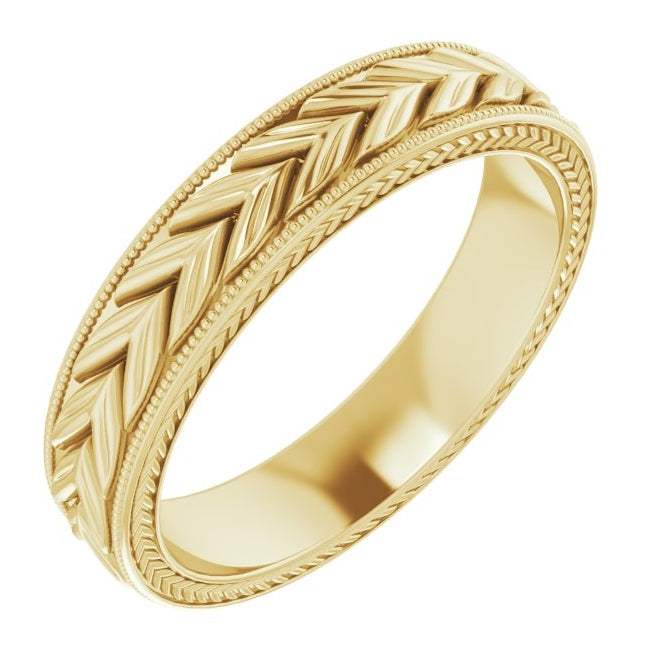 10K Yellow Or White Gold Milgrain Edge Wheat Pattern Flat Band