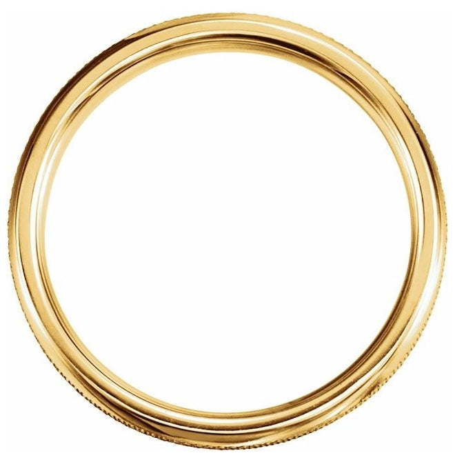 14K Yellow Gold 4 mm Knurled Comfort-Fit Half Round Band Size 10