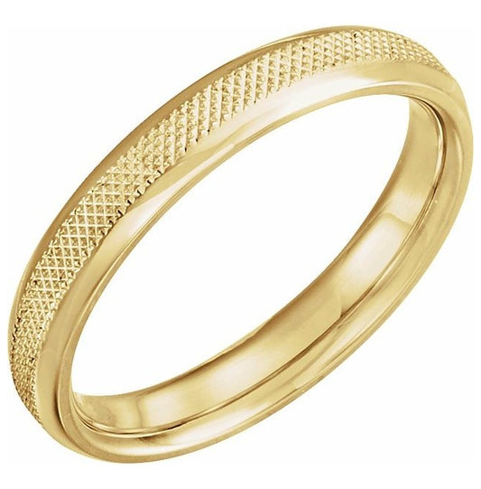 14K Yellow Gold 4 mm Knurled Comfort-Fit Half Round Band Size 10