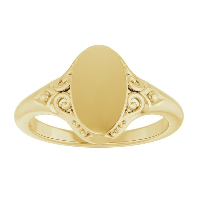 14K Yellow Gold Or Sterling Silver Oval 12 X 8.8 Mm Brush Polished Signet Ring