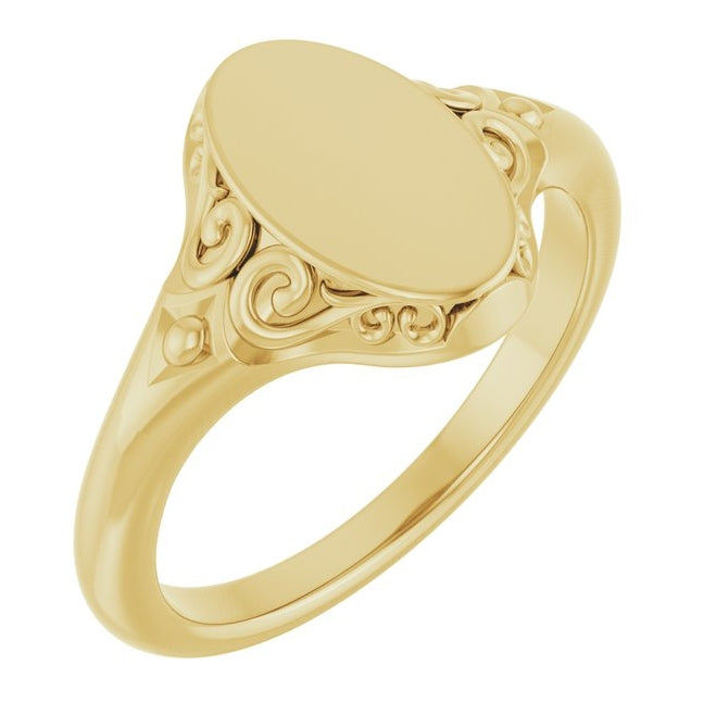 14K Yellow Gold Or Sterling Silver Oval 12 X 8.8 Mm Brush Polished Signet Ring