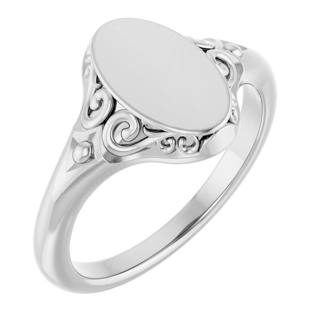 14K Yellow Gold Or Sterling Silver Oval 12 X 8.8 Mm Brush Polished Signet Ring
