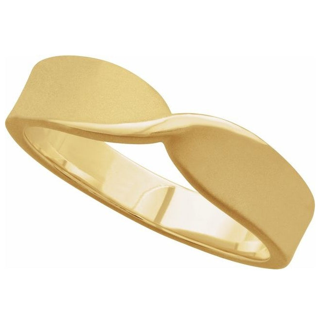 14K Yellow Gold  5 Mm Polished Twisted Stackable Ring With Bead Blast Size 7