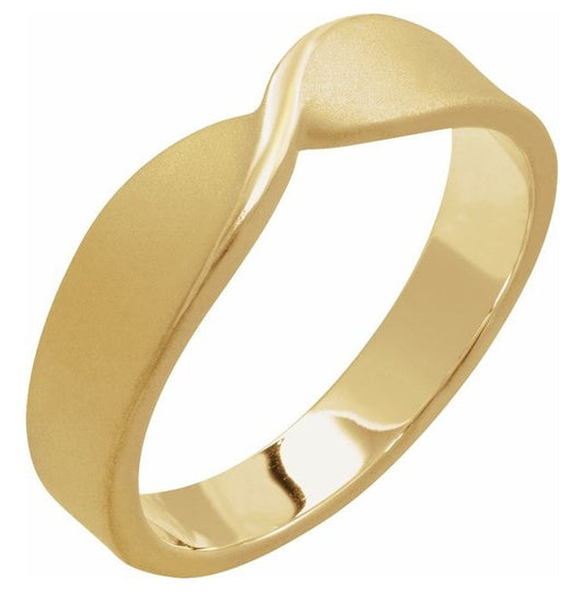 14K Yellow Gold  5 Mm Polished Twisted Stackable Ring With Bead Blast Size 7