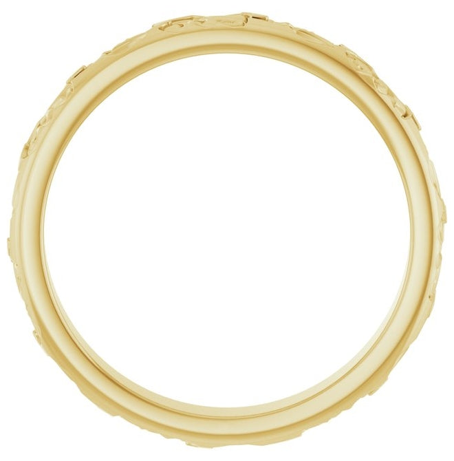 14K Yellow Or White Gold 3 mm Floral Half Round Band