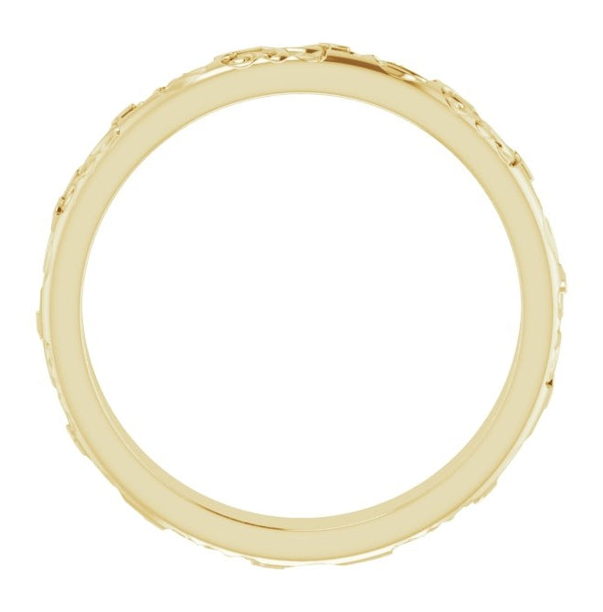 14K Yellow Or White Gold 3 mm Floral Half Round Band