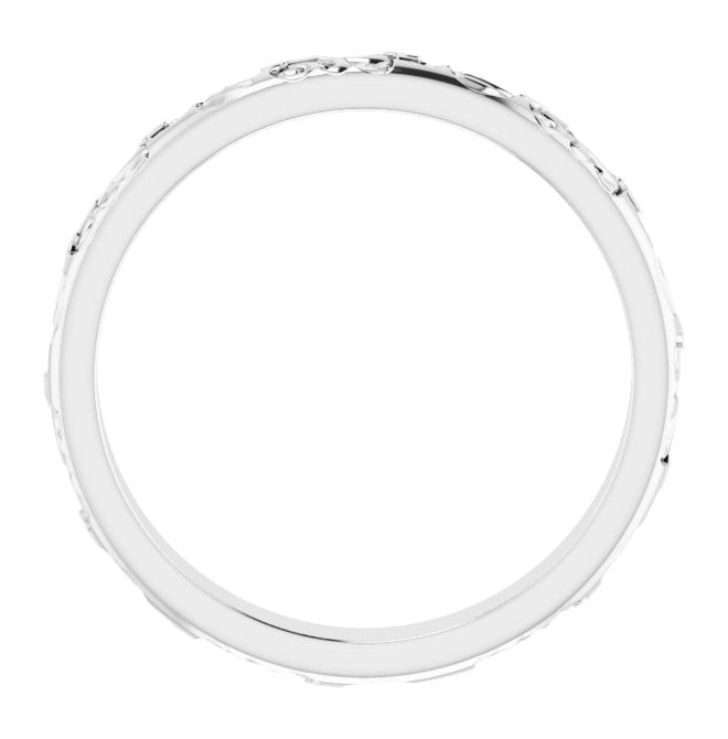 14K Yellow Or White Gold 3 mm Floral Half Round Band