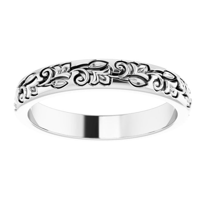 14K Yellow Or White Gold 3 mm Floral Half Round Band