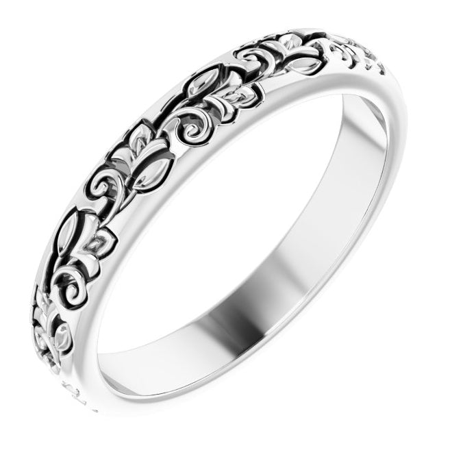 14K Yellow Or White Gold 3 mm Floral Half Round Band