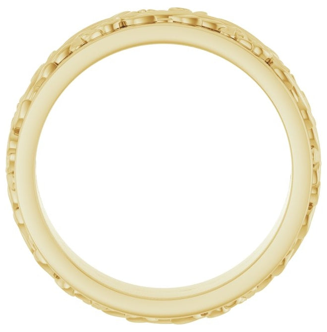 14K Yellow Gold 6 mm Floral Inlay Flat Band
