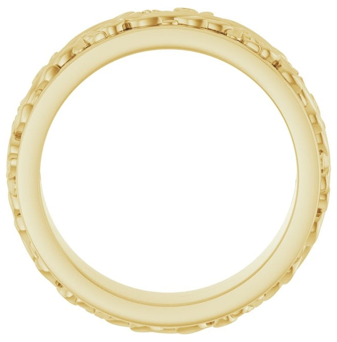 14K Yellow Gold 6 mm Floral Inlay Flat Band