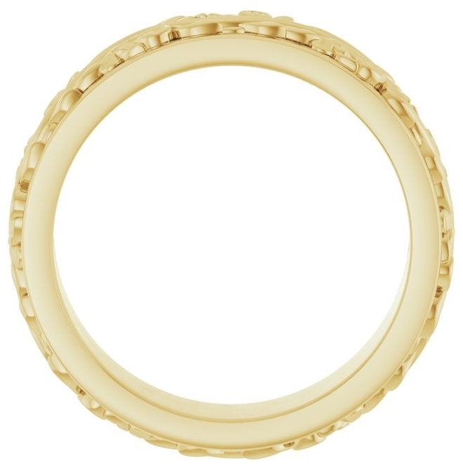 14K Yellow Gold 6 mm Floral Inlay Flat Band