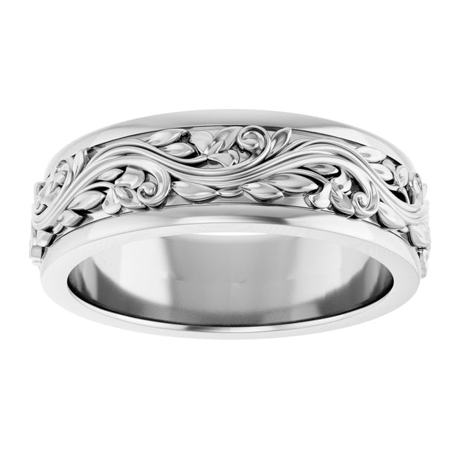 14K Yellow Gold 6 mm Floral Inlay Flat Band