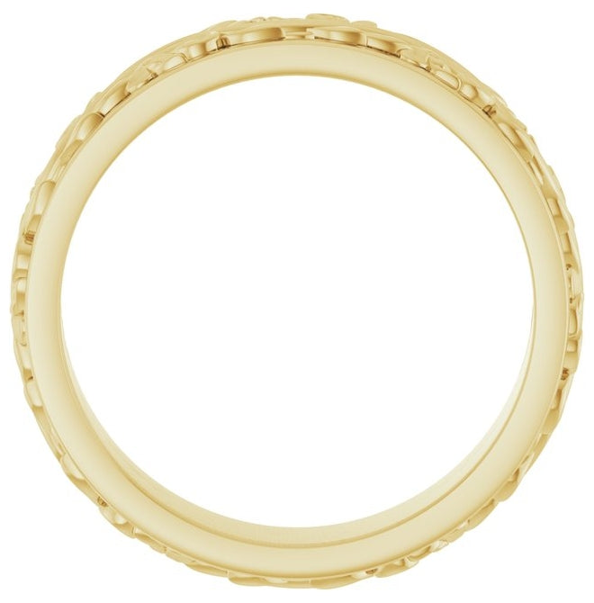 10K Yellow Gold 6 mm Floral Inlay Flat Band Size 12