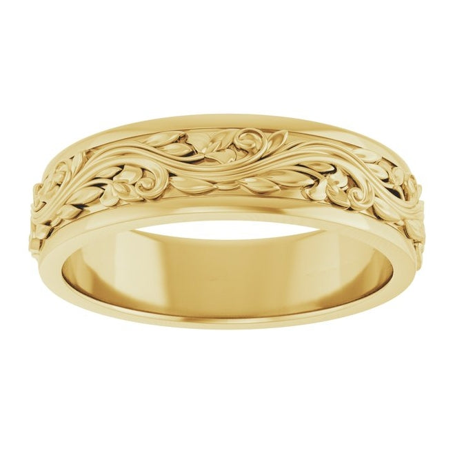 10K Yellow Gold 6 mm Floral Inlay Flat Band Size 12