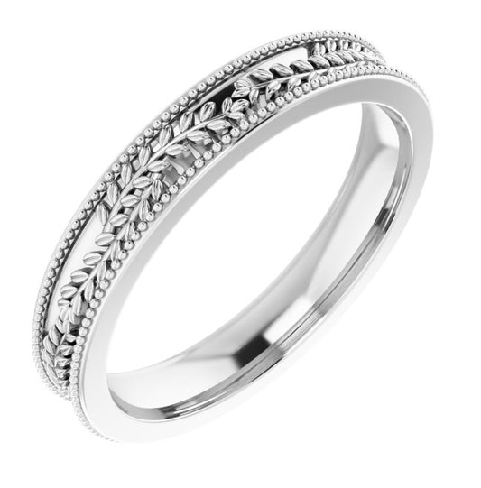 Platinum 3.65 mm Floral Band Size 8