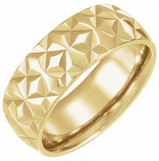 18K Yellow Gold 7 mm Geometric Faceted Flat Band Size 7