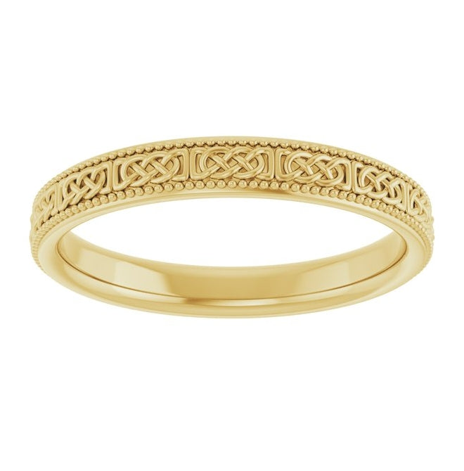 10K Yellow Gold 3 mm Milgrain Edge Celtic-Inspired Flat Band Size 7