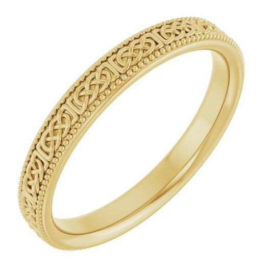 10K Yellow Gold 3 mm Milgrain Edge Celtic-Inspired Flat Band Size 7