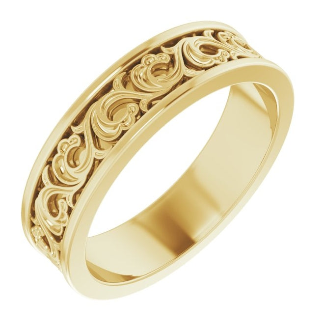 14K Yellow Gold 6 mm Sculptural Flat Band Size 10.5