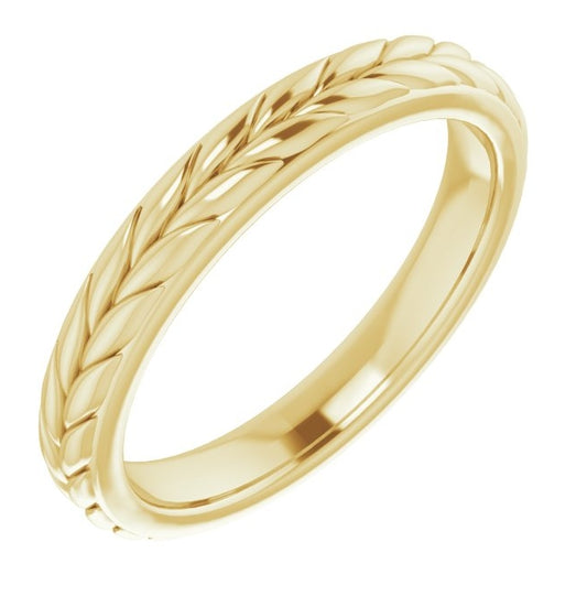 14K Yellow Gold 3 mm Wheat Pattern Flat Band Size 5.5