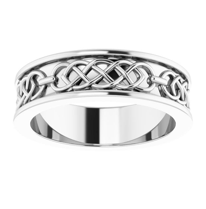 14K White Gold 6 mm Celtic-Inspired Flat Band Size 8