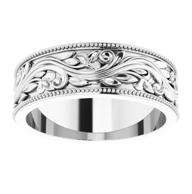 Sterling Silver 6 mm Milgrain Edge Floral Flat Band Size 7