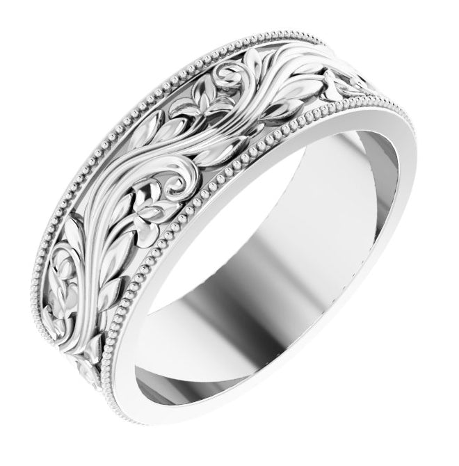 Sterling Silver 6 mm Milgrain Edge Floral Flat Band Size 7