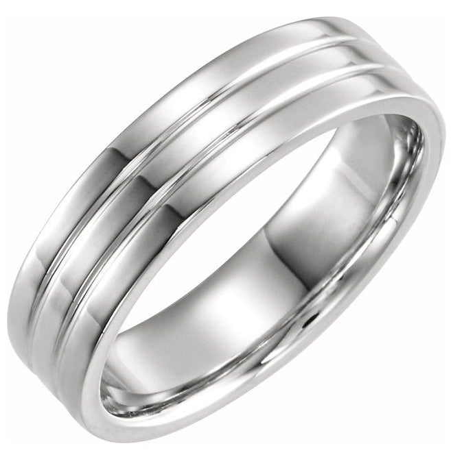 14K Yellow Or White Gold 6 mm Grooved Comfort-Fit Flat Band
