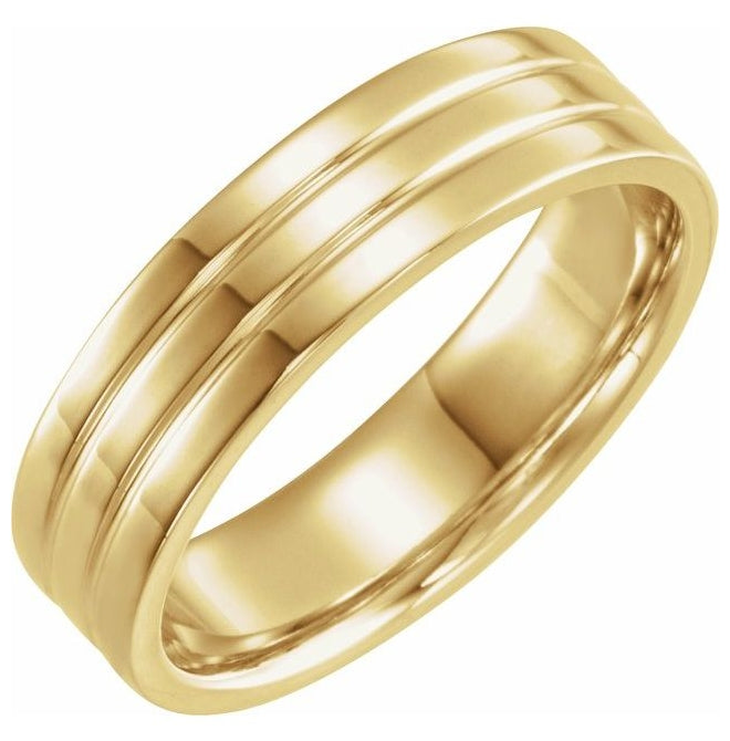 14K Yellow Or White Gold 6 mm Grooved Comfort-Fit Flat Band