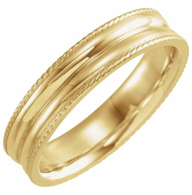 14K Yellow Gold 5 mm Rope Edge Grooved Comfort-Fit Concave Band Size 11