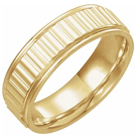 10K Yellow Gold 6 mm Stepped-Edge Grooved Flat Band Size 10.5