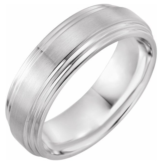14K White Gold 7 Mm Polished Double Stepped-Edge Comfort-Fit Band With Satin Finish Size 8.5