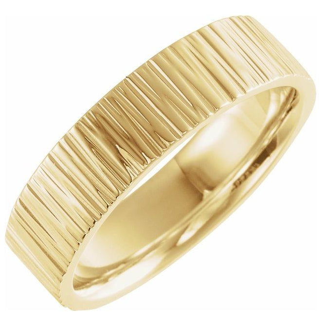 14K Yellow Gold Or Platinum 6 mm Tree Bark-Inspired Comfort-Fit Flat Band