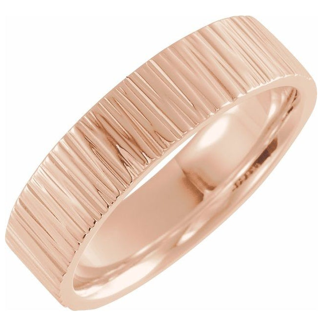 10K Rose Gold 6 mm Tree Bark-Inspired Comfort-Fit Flat Band Size 9.5