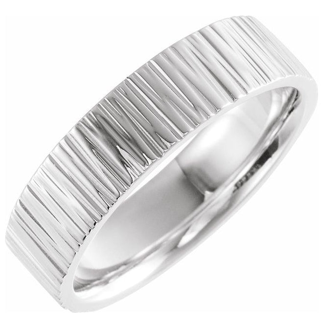 14K Yellow Gold Or Platinum 6 mm Tree Bark-Inspired Comfort-Fit Flat Band
