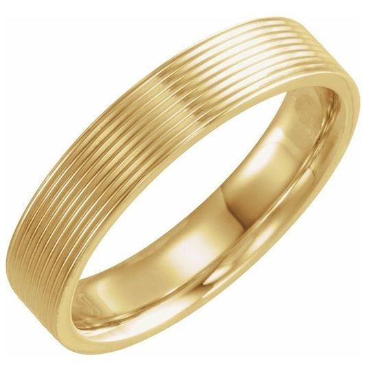 14K Yellow Gold 5 mm Ridged Comfort-Fit Flat Band Size 8