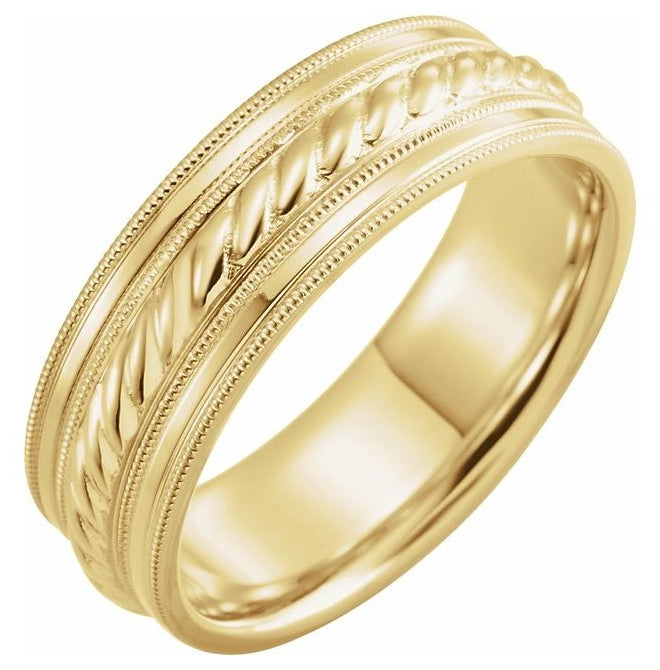 10K Yellow Gold 7 mm Milgrain Edge Rope Comfort-Fit Half Round Band Size 4
