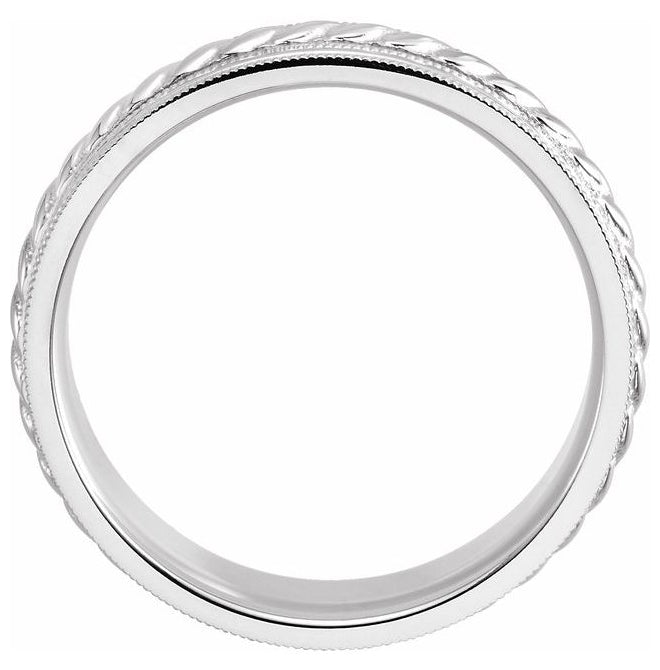 14K Yellow Gold Or Sterling Silver 7 mm Milgrain Edge Rope Comfort-Fit Half Round Band
