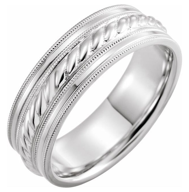 14K Yellow Gold Or Sterling Silver 7 mm Milgrain Edge Rope Comfort-Fit Half Round Band