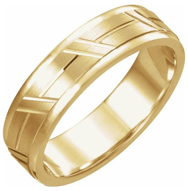 14K Yellow Gold 6 mm Diagonal Grooved Flat Band Size 8.5