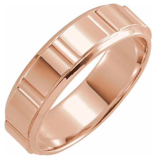 10K Rose Gold 6 mm Grooved Flat Band Size 10.5